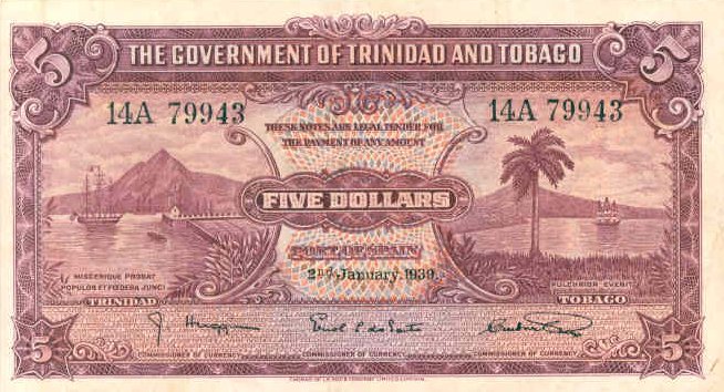 Trinidad  Tobago - TrinidadTobagoP7b-5Dollars-1939-donatedms_f.jpg