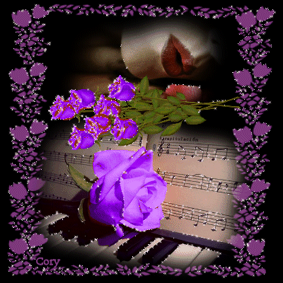 Gify-muzyczne - muzyczne fortepian fioletowe roze i  nutki.gif